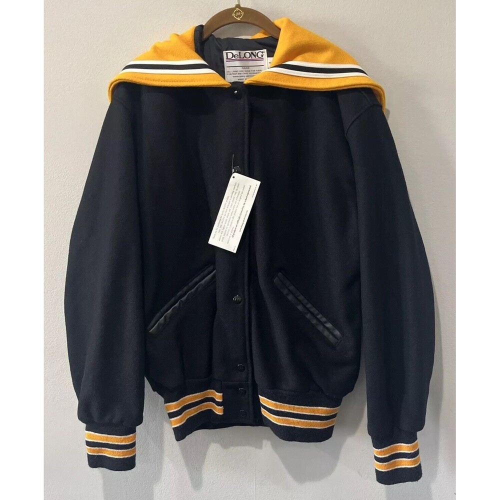 DeLong Letterman Jacket Women’s Medium Black Yellow Cheer Wool Coat NWT